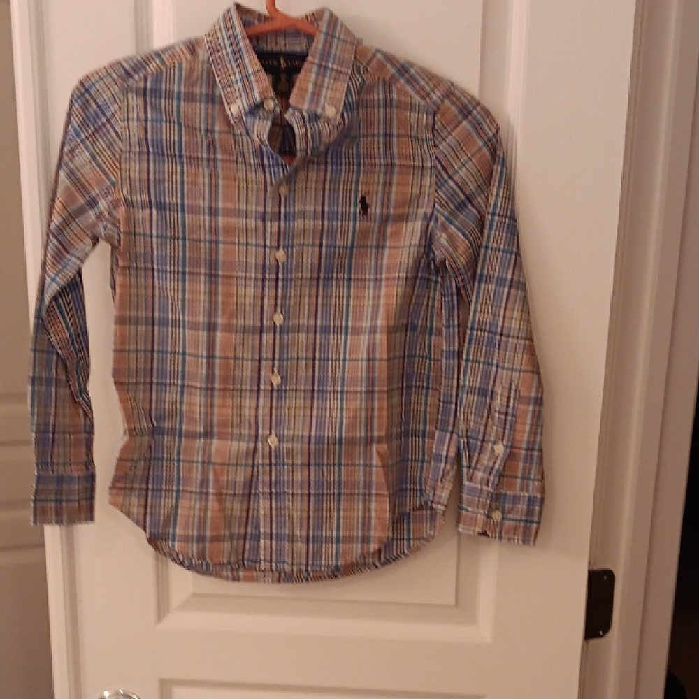 Blue and Orange Button Down Shirt with Classic Collar